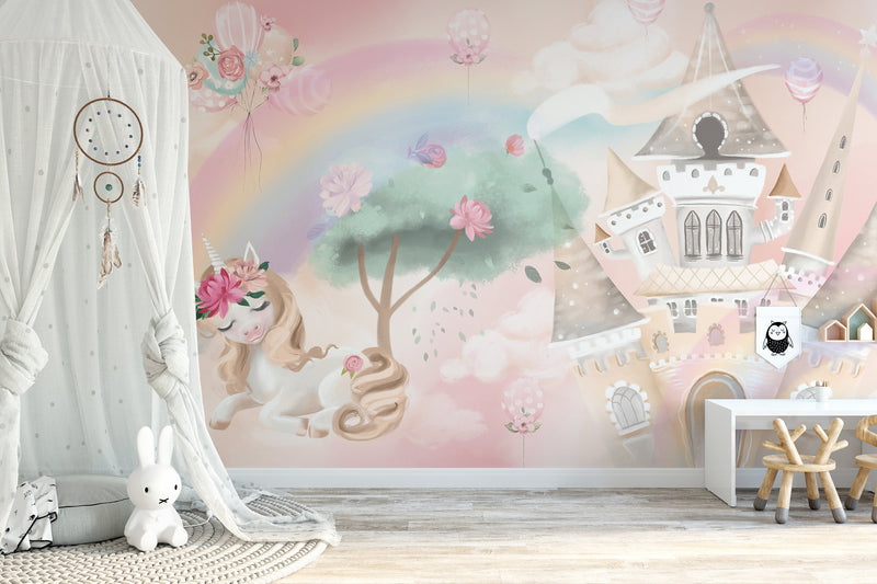 Unicorn and Castle Princess Wall Mural