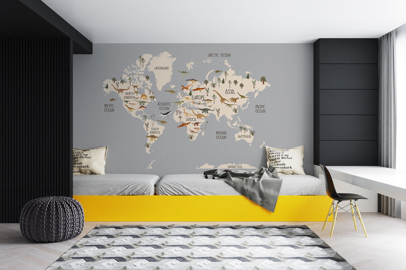 Dinosaur Bedroom Wallpaper, World's Map Wallpaper