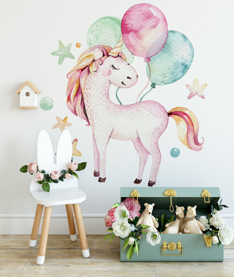 Unicorn and Balloons Wall Stickers