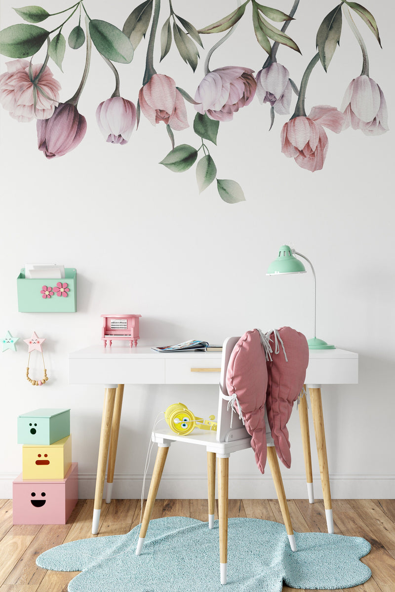 Flower Buds Wall Stickers, Peony Flowers Nursery Stickers