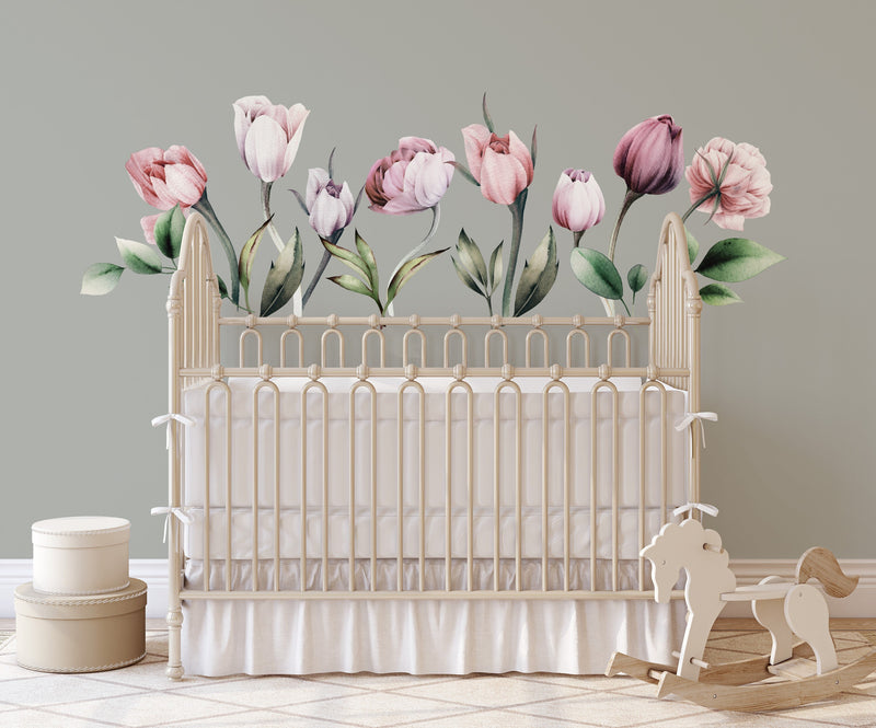 Flower Buds Wall Stickers, Peony Flowers Nursery Stickers