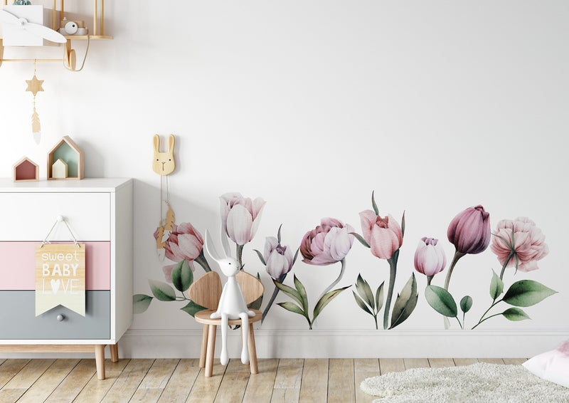 Flower Buds Wall Stickers, Peony Flowers Nursery Stickers