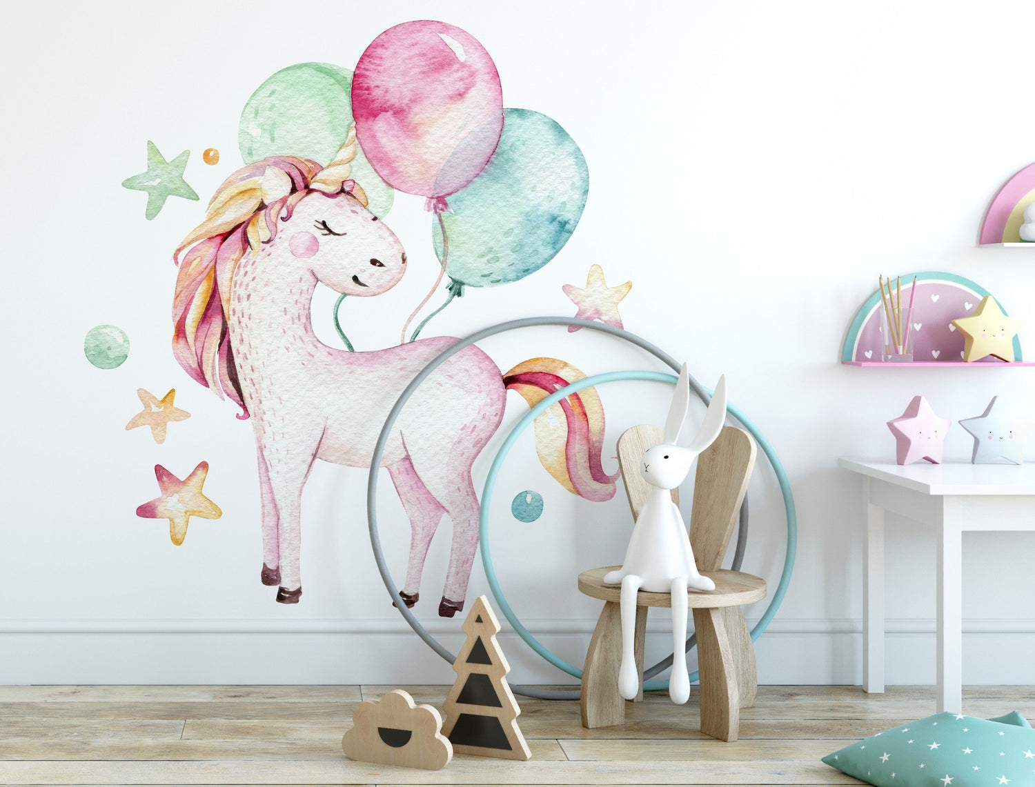 Unicorn and Balloons Wall Stickers