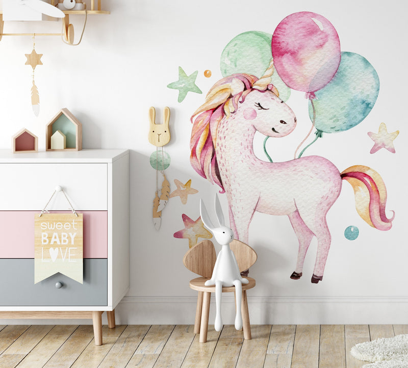 Unicorn and Balloons Wall Stickers