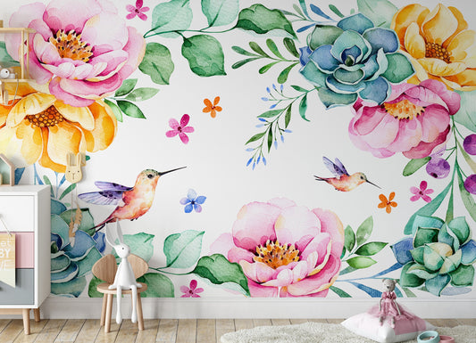 Vibrant Wall Mural, Wild Flowers Wallpaper