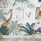 Safari Wallpaper with exotic animals, flamingo, giraffe, jungle, monkey, tropical