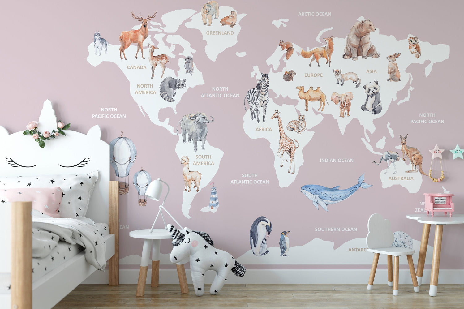 Pink World Map Wallpaper Wall Mural