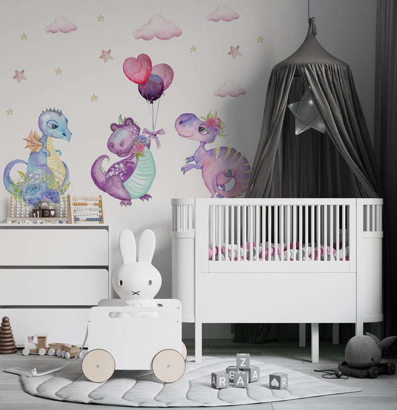 Pink Dinosaur Wall Stickers