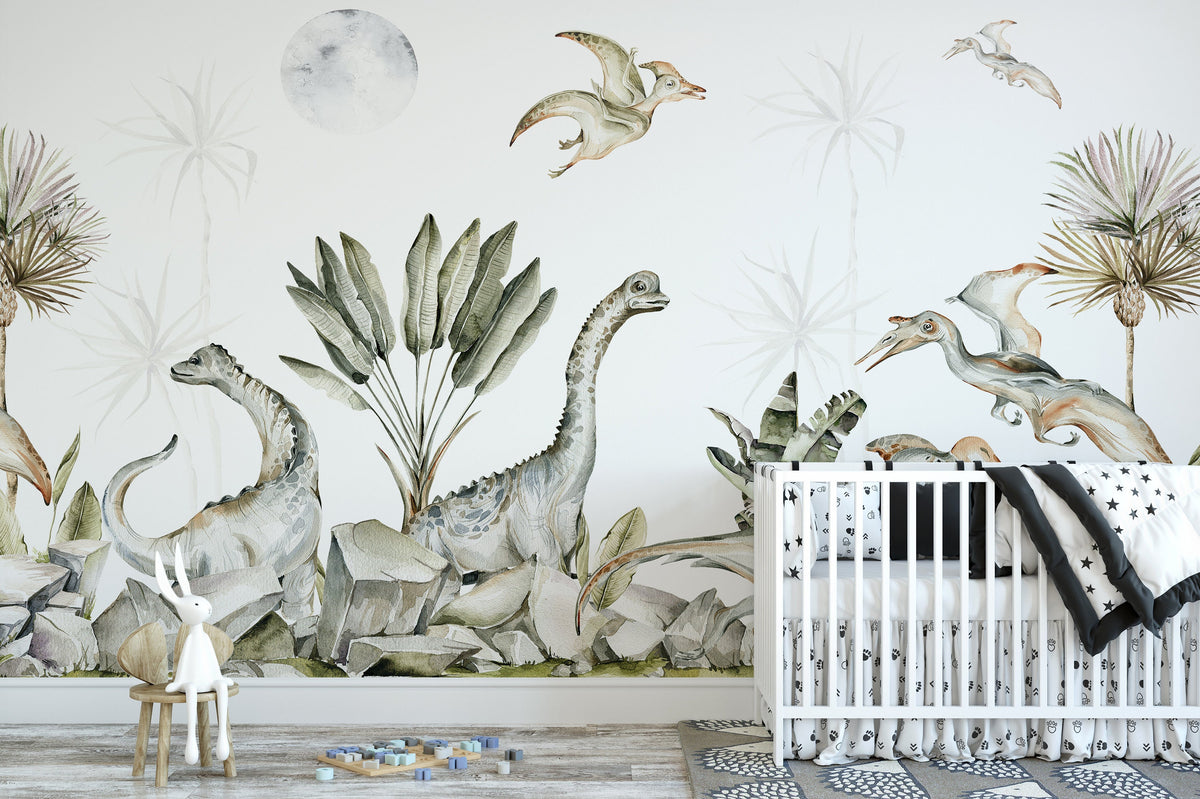 Dinosaur Wallpaper Wall, Nursery Wallpaper, Dino Nursery Decor – MiMA ...