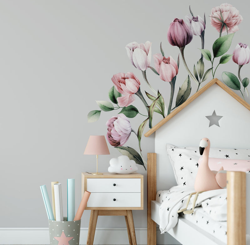 Flower Buds Wall Stickers, Peony Flowers Nursery Stickers