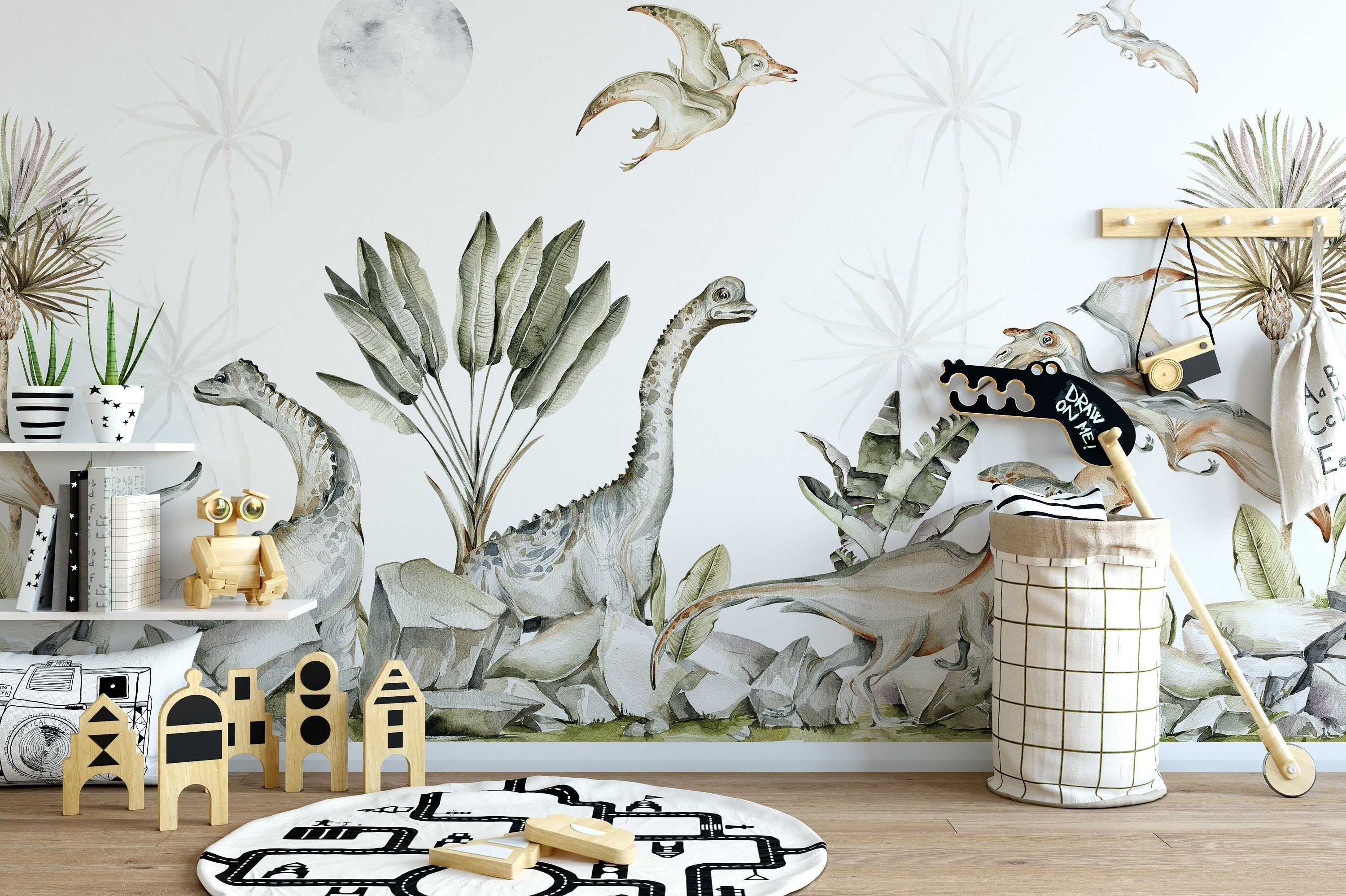 Dinosaur Wallpaper Wall, Nursery Wallpaper, Dino Nursery Decor – MiMA ...