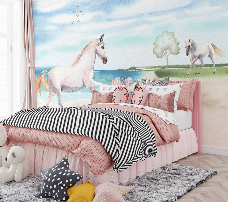 Horse Bedroom Wallpaper, White Horse Wallpaper