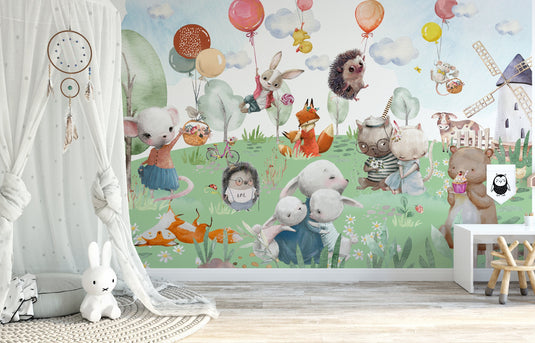 Image Animals Mural Wallpaper, Nursery Wallpaper, Nursery Farm Animals Wallpaper