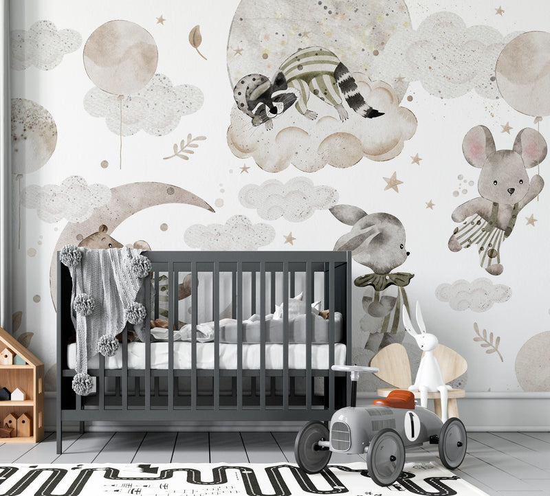 Unisex Nursery Wallpaper, Soft Wall Mural